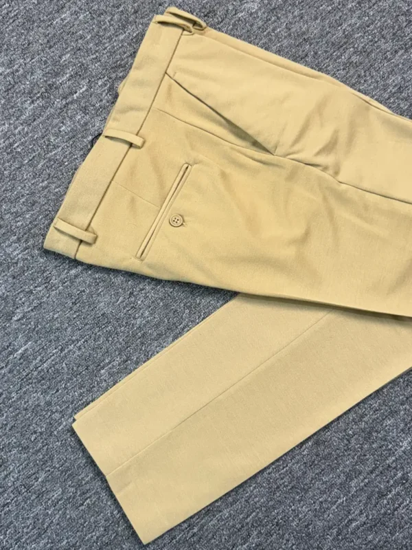 KNIT POLY COTTON BEIGE COLOR SLIM FIT MENS FORMAL PANT - Image 2