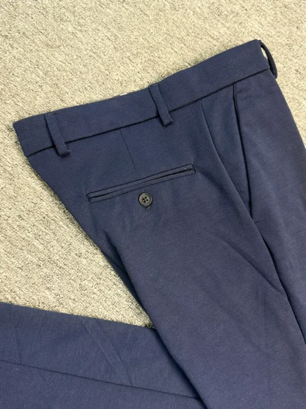 KNIT POLY COTTON NAVY BLUE COLOR SLIM FIT MENS FORMAL PANT - Image 2